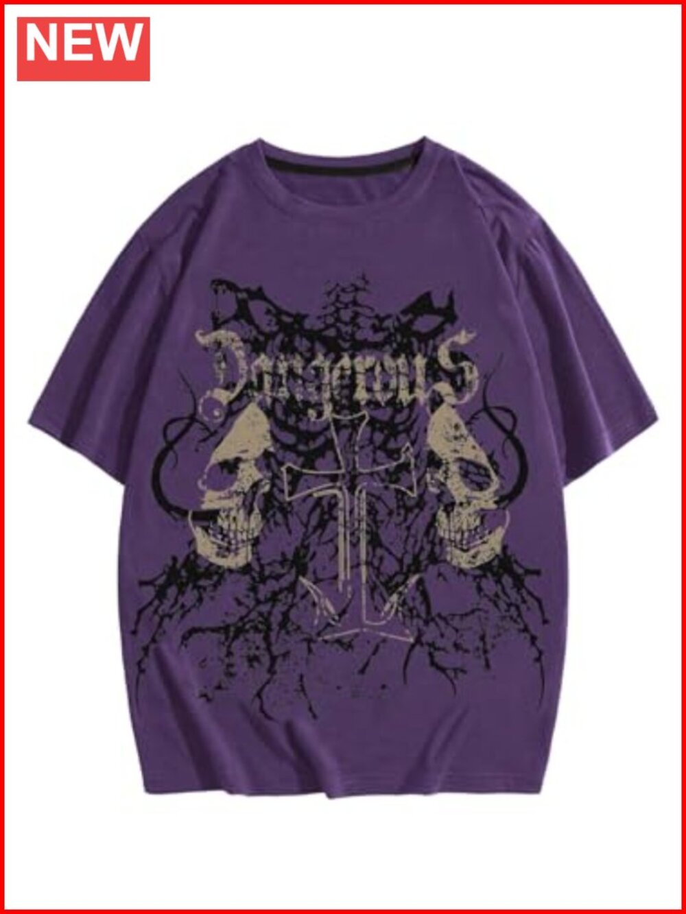 Mens Y2k Gothic Skull Cross Graphic Tee Grunge Streetwear T-Shirt